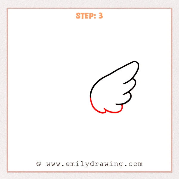 how to draw an angel wings - Step 3: The right angel wing outline is completed with a rounded bottom and a curved inner base.